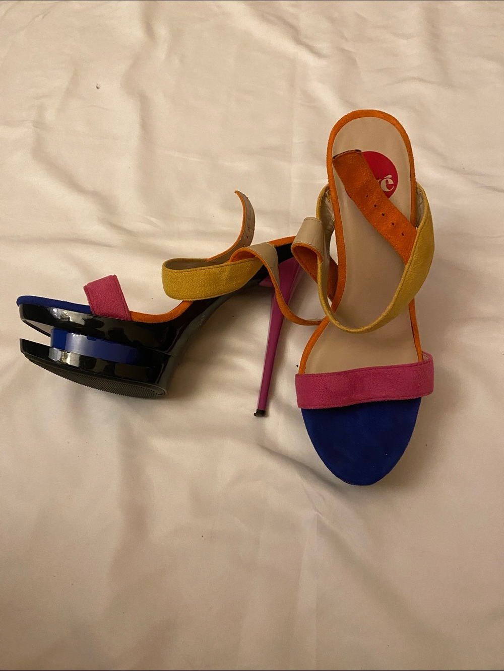 Colorblock Suede High Heel Sandals.